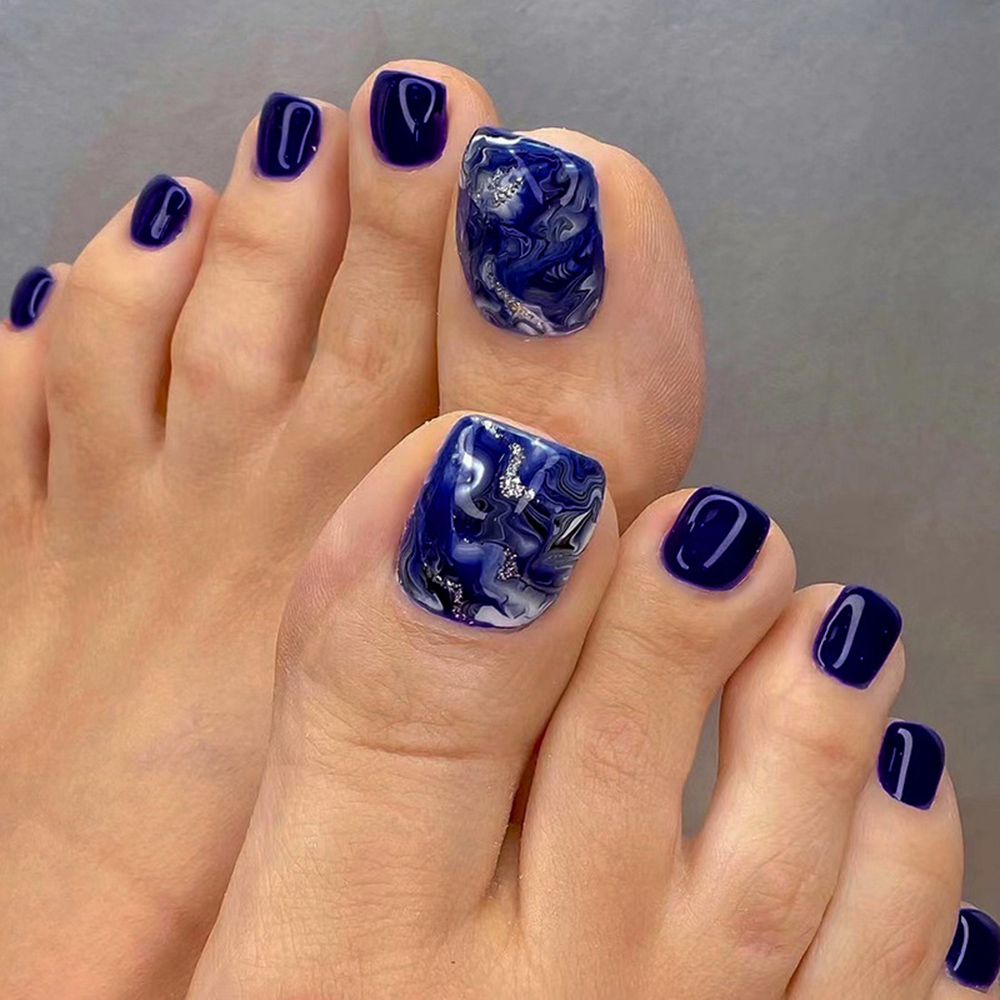 Resin Art And Deco - 24pcs Glossy Blue False Toenails Sparkling