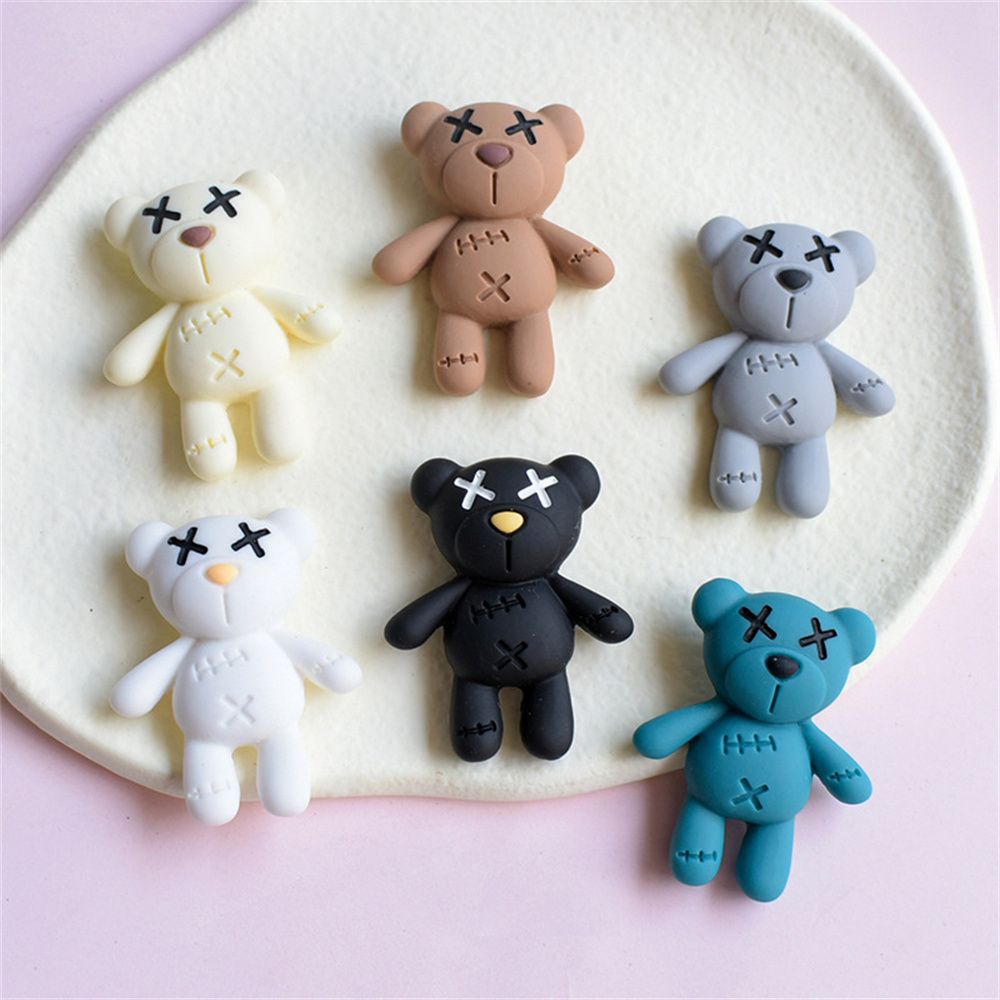 Resin Art Phone Case - 10Pcs Cute Cartoon Bear Flatback Resin