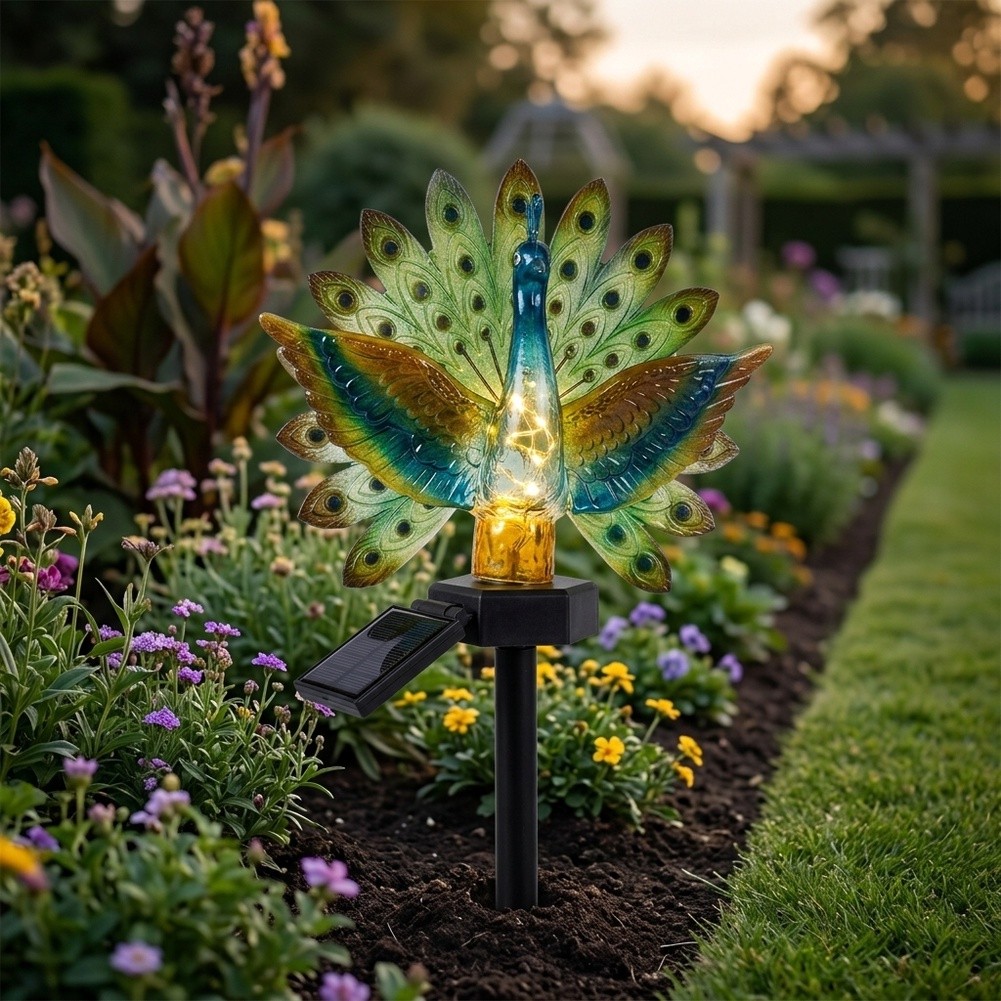 Resin Art Light - Resin Solar Peacock Garden Art with
