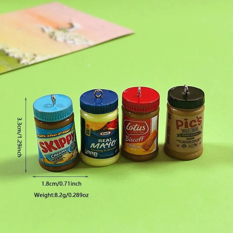 Resin Art Keychain - 10pcs/Pack Miniature Simulation Peanut Butter Bottle